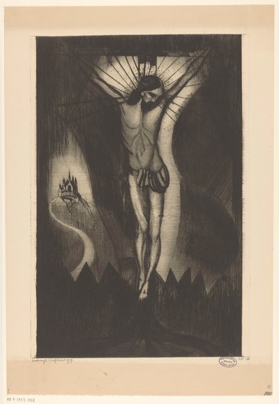 Christus aan het kruis door Lodewijk Schelfhout (signed by artist)