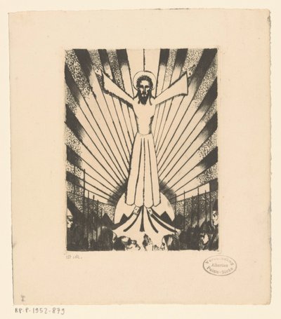 Christus met gespreide armen in een heuvellandschap door Lodewijk Schelfhout (signed by artist)
