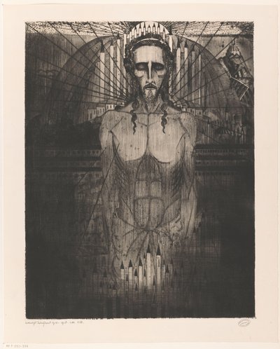 Christus te midden van kathedralen door Lodewijk Schelfhout (signed by artist)