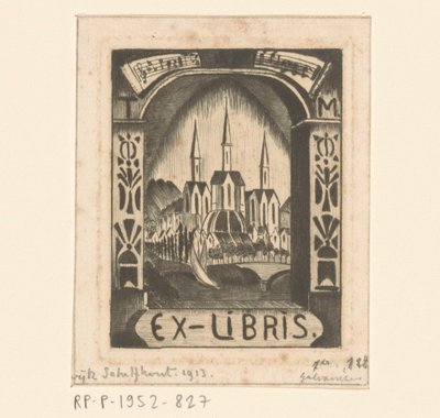 Ex libris van T. Mengelberg door Lodewijk Schelfhout (signed by artist)
