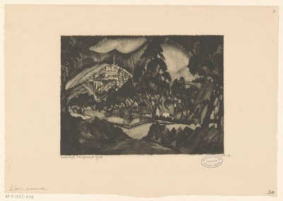 Heuvellandschap met bomen en bebouwing door Lodewijk Schelfhout (signed by artist)