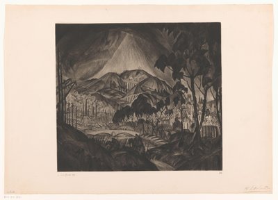 Heuvellandschap met industrie door Lodewijk Schelfhout (signed by artist)