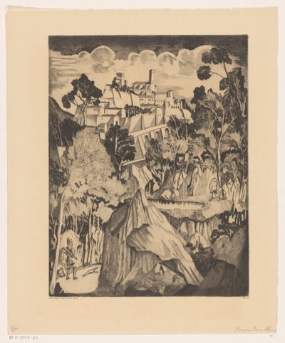 Heuvellandschap met jager door Lodewijk Schelfhout (signed by artist)