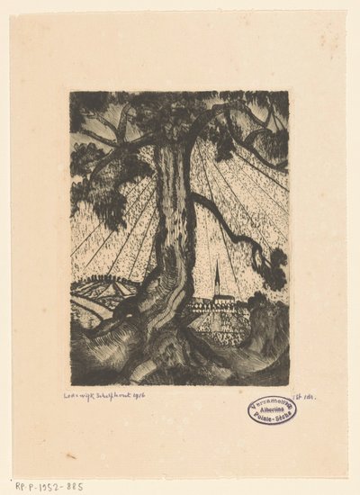 Heuvellandschap met nederzetting door Lodewijk Schelfhout (signed by artist)
