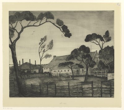 Hollands landschap met boerderij en weiland door Lodewijk Schelfhout (signed by artist)