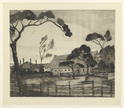 Hollands landschap met boerderij en weiland door Lodewijk Schelfhout (signed by artist)