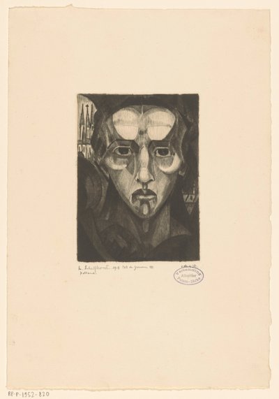 Hoofd van een vrouw door Lodewijk Schelfhout (signed by artist)