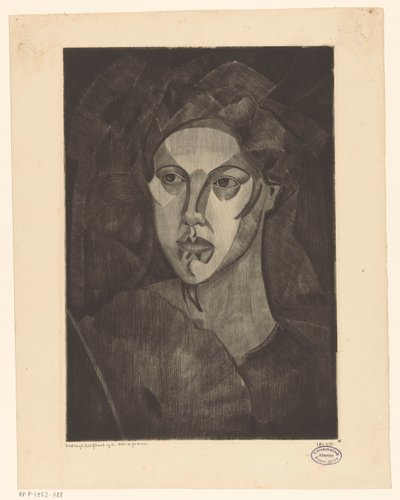Hoofd van een vrouw door Lodewijk Schelfhout (signed by artist)