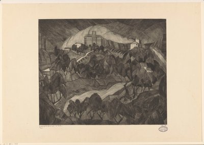 Kasteel op een heuvel door Lodewijk Schelfhout (signed by artist)