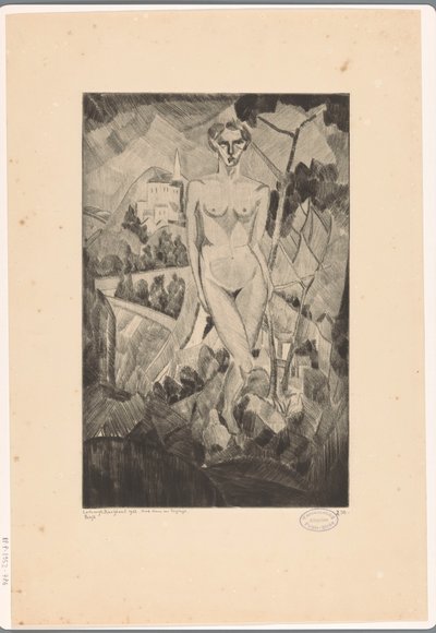 Naakte vrouw in heuvellandschap door Lodewijk Schelfhout (signed by artist)