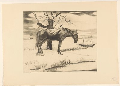 Paard in een besneeuwd landschap door Lodewijk Schelfhout (signed by artist)