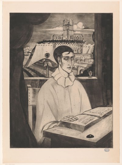 Pierrot die een boek leest door Lodewijk Schelfhout (signed by artist)