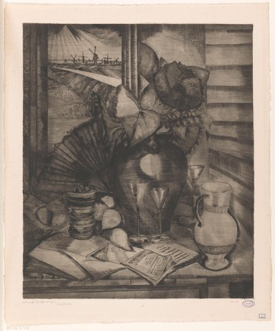 Stilleven bij een raam door Lodewijk Schelfhout (signed by artist)