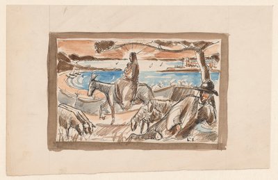 Vlucht naar Egypte door Lodewijk Schelfhout (signed by artist)