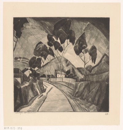 Weg in heuvellandschap door Lodewijk Schelfhout (signed by artist)