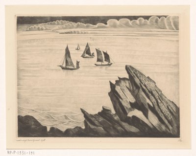 Zeilschepen bij de Bretonse kust door Lodewijk Schelfhout (signed by artist)