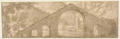 Steile brug in een landschap door Lodewijk Toeput (attributed to)