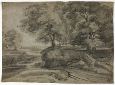 Rivierlandschap met beboste oevers door Lodewijk de Vadder