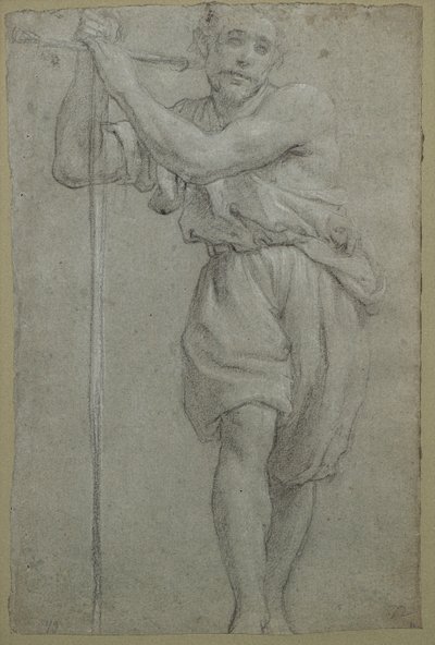 Een Man Leunend op een Houten Kruis door Lodovico (attr. to) Carracci