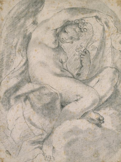 Een Nimf (Flora) te midden van Wolken door Lodovico Carracci