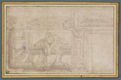 Ignudo, naar een plafondfresco in de Sala di Ulisse, Palazzo Poggi, Bologna door Lodovico Carracci