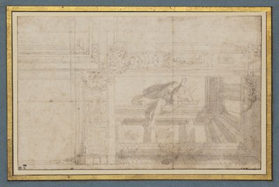 Ignudo, naar een plafondfresco in de Sala di Ulisse, Palazzo Poggi, Bologna door Lodovico Carracci