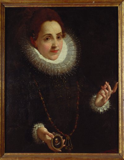 Portret van een dame met een portretminiatuur van een heer door Lodovico Carracci