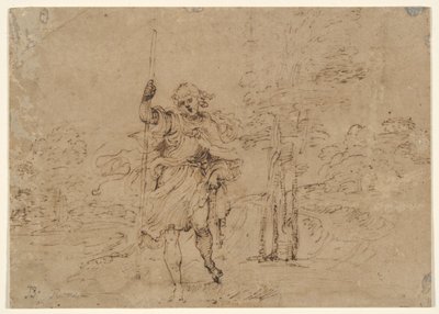 Sint Christoffel (of Sint Rochus?) in een Landschap door Lodovico Carracci