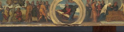 Mozes en de Stenen Tafelen, de Vloek van de Verdorde Vijgenboom, en de Munt van de Weduwe door Lodovico Mazzolino