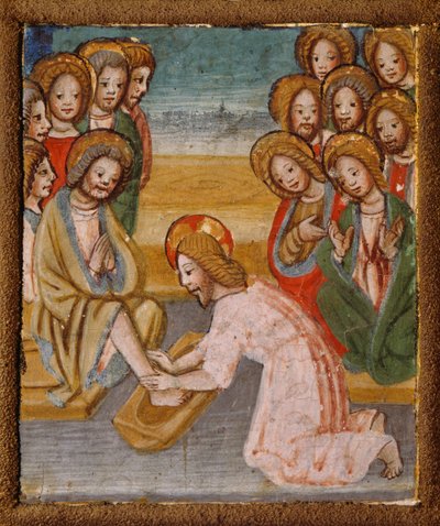 Voetwassing, detail van Verhalen van Christus, draagbaar altaar door anonieme Lombardische schilder door Lombard School