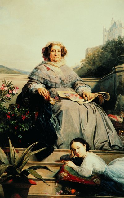 Portret van Madame Clicquot, née Ponsardin 1777-1866 met haar dochter, tussen 1851 en 1860 door Léon Cogniet