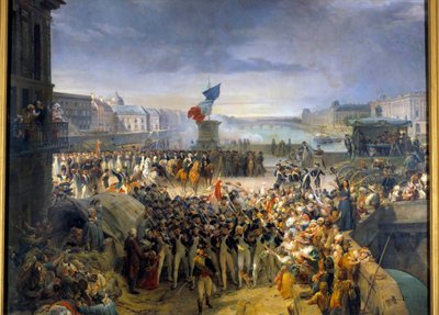 De Nationale Garde van Parijs, verzameld op Pont Neuf, vertrekt naar het leger in september 1792 door Léon Cogniet