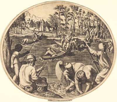 Visscène door Léon Davent after Francesco Primaticcio