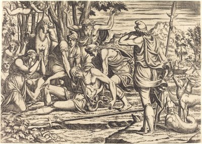 De Dood van Adonis door Léon Davent after Luca Penni