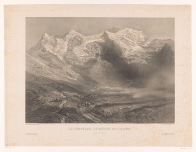 Gezicht op de bergen de Jungfrau, de Mönch en de Eiger door Léon Jean Baptiste Sabatier
