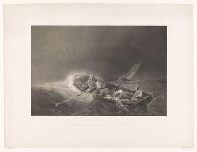 Vissers in een roeiboot op zee door Léon Jean Baptiste Sabatier