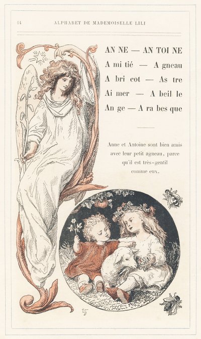 Anne, Antoine, Vriendschap, Lam, Abrikoos, Ster, Liefde, Bij, Engel, Arabesk, pagina 14 - Alfabet door juffrouw Lili, door L. Froelich en door een vader (Hetzel zelf). Bibliotheek & Magasin d
