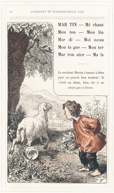 Martin, Gemeen, Schaap, Molen, Dinsdag, Mus, Berg, Opkomst, Kastanje, Mais, pagina 26 - Alfabet door juffrouw Lili, door L. Froelich en door een vader (Hetzel zelf). Bibliotheek & Magasin d