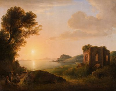 De baai van Baiae bij zonsondergang door Lorenz Adolf Schönberger