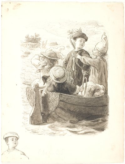De vier kinderen in een boot door Lorenz Frølich