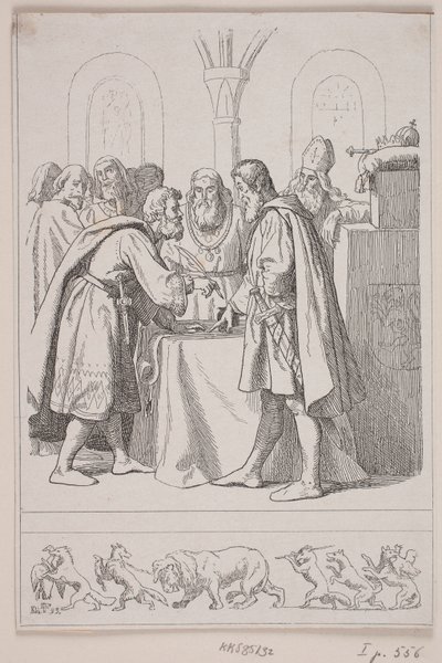 Illustratie voor "Kristoffer de tweede. De volledige ontbinding van het rijk" door Lorenz Frølich
