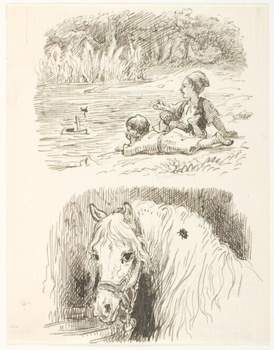 Twee schetsen voor illustraties voor Skarnbassen door Lorenz Frølich