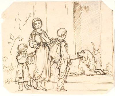 Drie bedelende kinderen door Lorenz Frølich