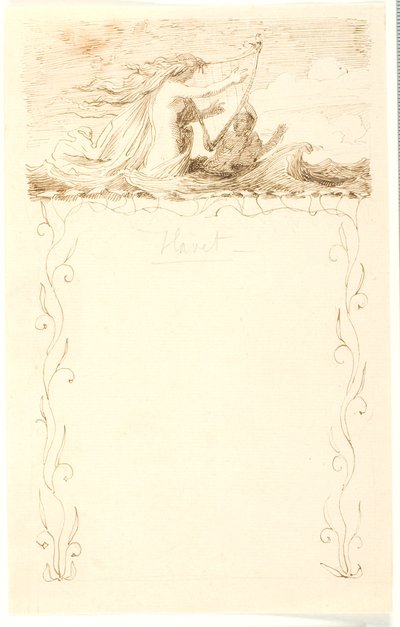 Vignet met harp spelende zeemeermin; hieronder ornamentomlijsting door Lorenz Frølich