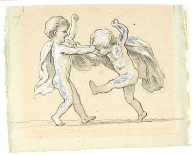 Vignet met twee vechtende kinderen door Lorenz Frølich