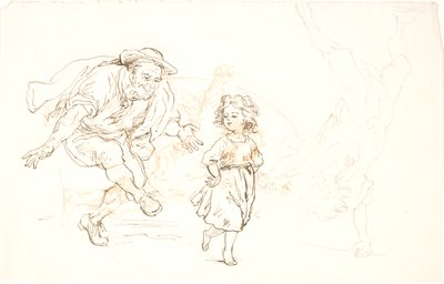Oude man en klein meisje die dansen door Lorenz Frølich