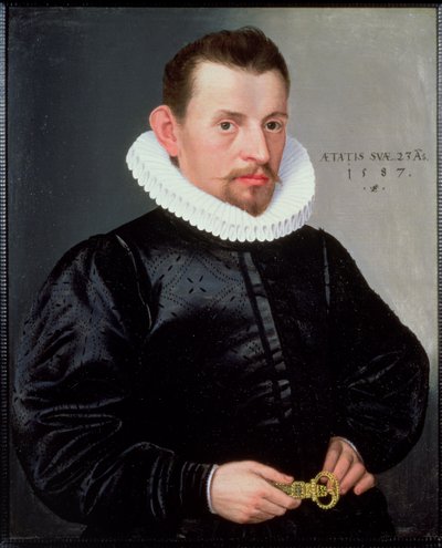 Portret van een jonge heer met een kraag, 1587 door Lorenz Strauch