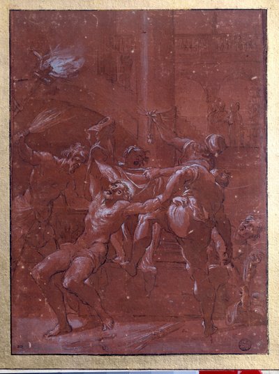 De geseling van Christus. Tekening met bruine inkt en was door Lorenzo Garbieri genaamd il Nepote (1580-1654) Parijs, Louvre Museum door Lorenzo  Garbieri