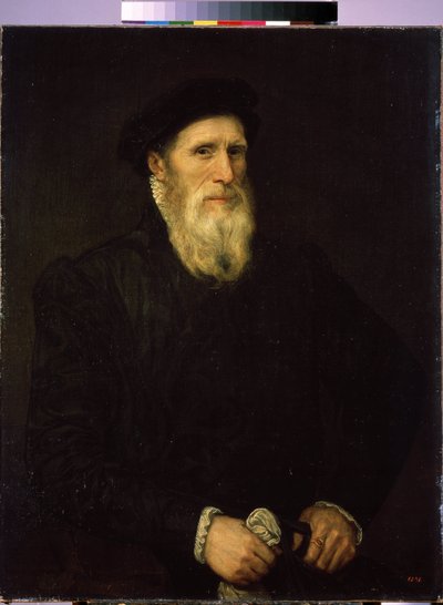 Portret van een oude man door Lorenzo (attr. to) Lotto