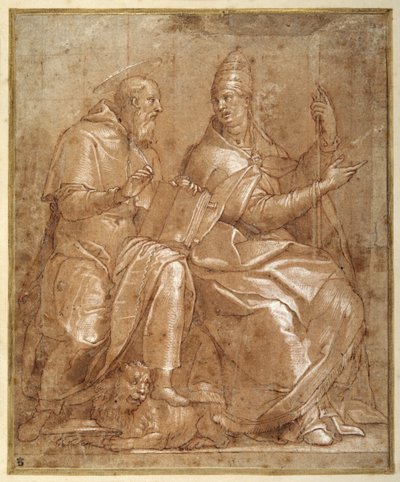 St. Jerome in gesprek met St. Gregory de Grote door Lorenzo (c.1530 76) Sabatini